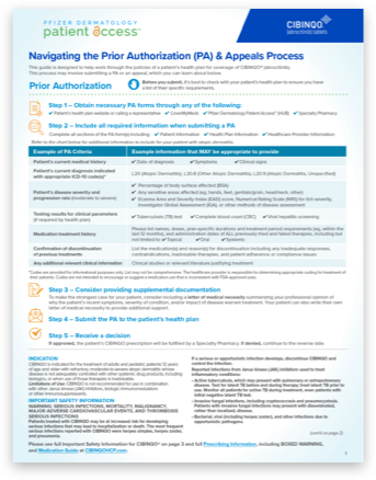 Pfizer Dermatology Patient Access™ prior authorization checklist